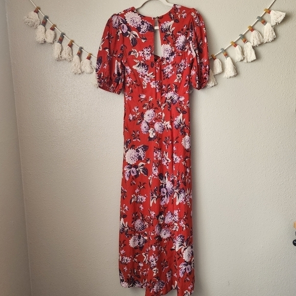 Anthropologie Maeve Mavis Puff Sleeve Floral Midi Dress Orange Boho Cottage 4 - Picture 3 of 14
